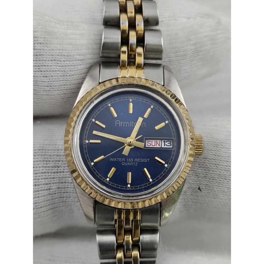 Mens Armitron Dress Watch Blue Face Presidential Style Bezel New Battery Runs